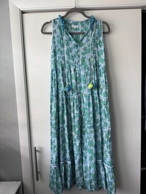 Poupette St Barth  Dress Womens Floral Sleeveless Pom Pom Boho Resort D01